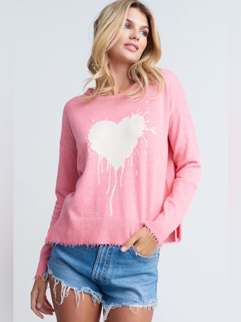 LISA TODD Tainted Love Heart Graphic Sweater in Pink Twist